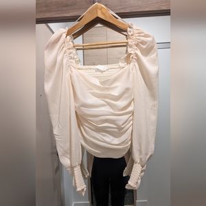 Cream Ruched Square Neck Blouse